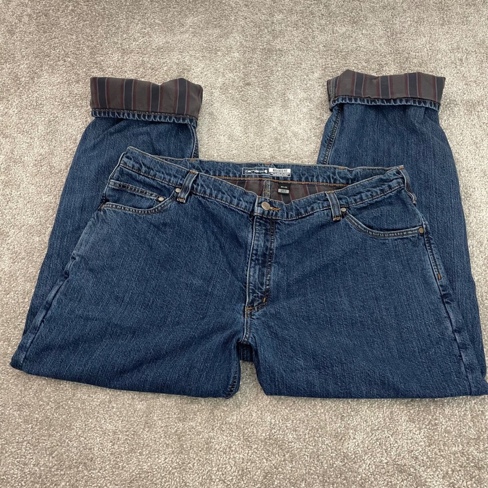 Carhartt Flannel Lined Jeans Mens 42x32 Relaxed Fit Straight Leg Thick Denim